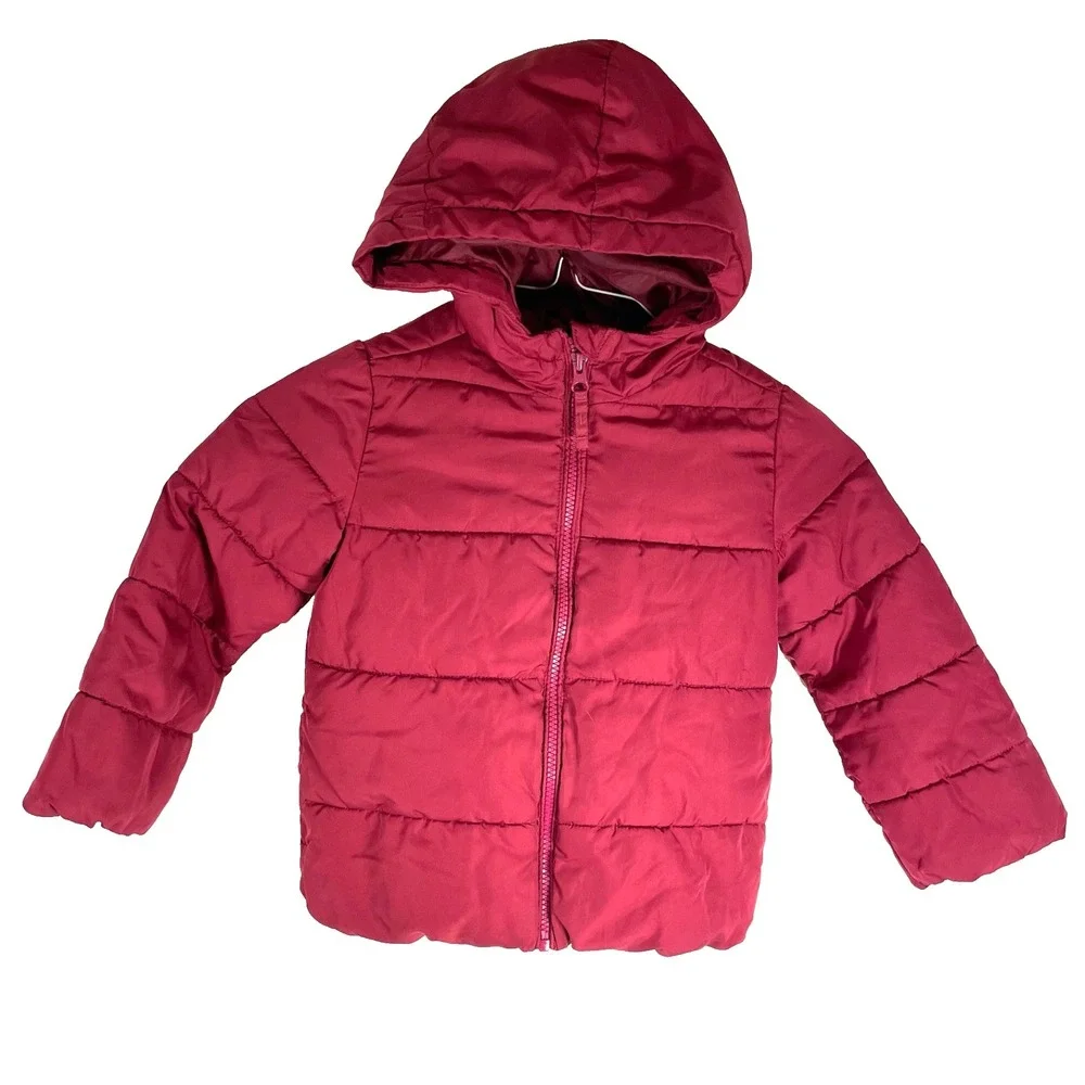 The Childrens Place Puffer Coat Little Girls 5T Winter Red Warm Hood Snow Ski
